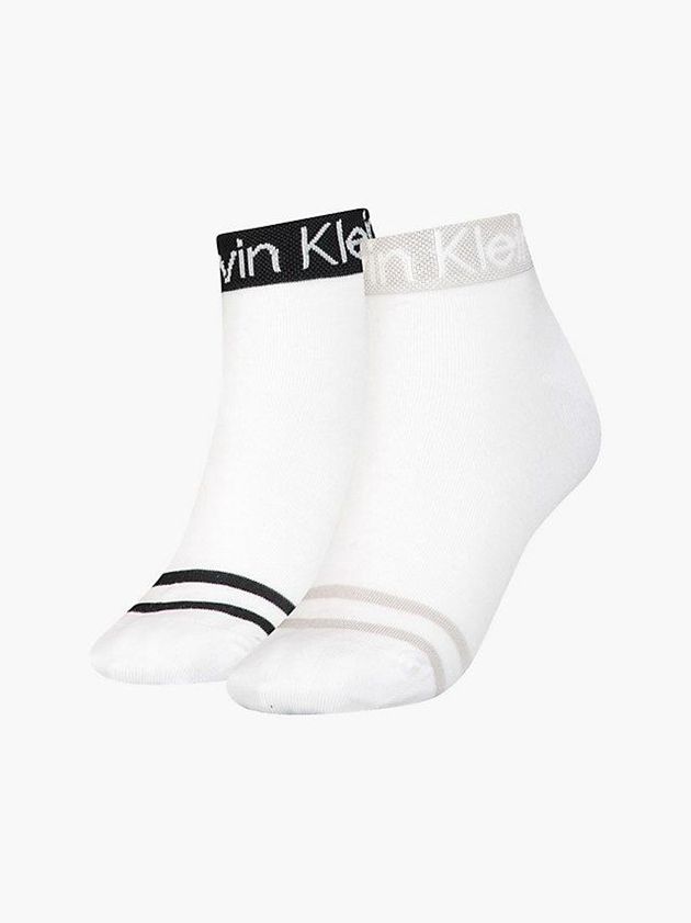 Calvin Klein USA 2 Pack Logo Stripe Ankle Womens Socks White 8316427-GO